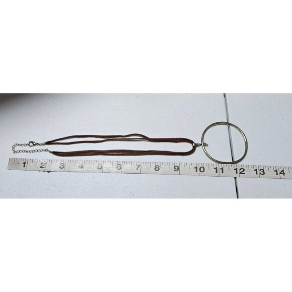 Boho Dual Tone Silver Gold Circle Pendant Leather Cord Necklace Minimalist Women - Picture 6 of 7